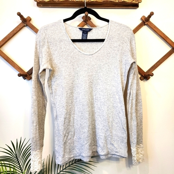 Ralph Lauren Tops - Ralph Lauren Thermal Long Sleeve Lace Top Womens XL Cream Henley Preppy Y2K